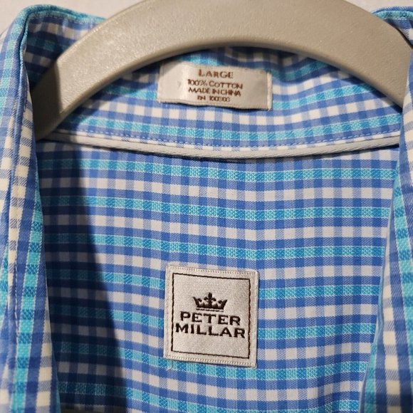 Peter Millar Shirt Mens Large Blue Plaid Long Sleeve Button Up 100% Cotton - Picture 3 of 6